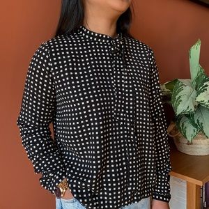 Forever21 Black&White Patterned Blouse with Ribbon